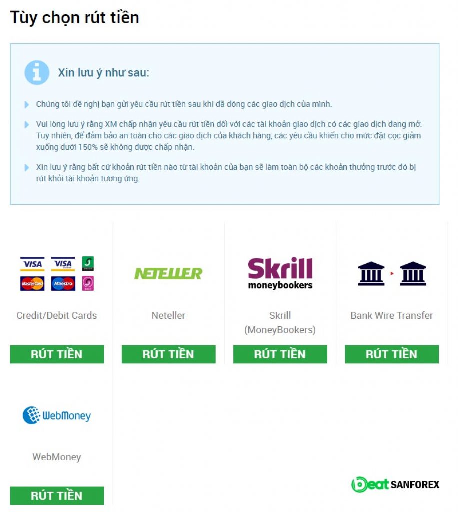 Phương thức rút nạp sàn XM